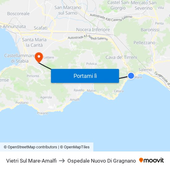 Vietri Sul Mare-Amalfi to Ospedale Nuovo Di Gragnano map