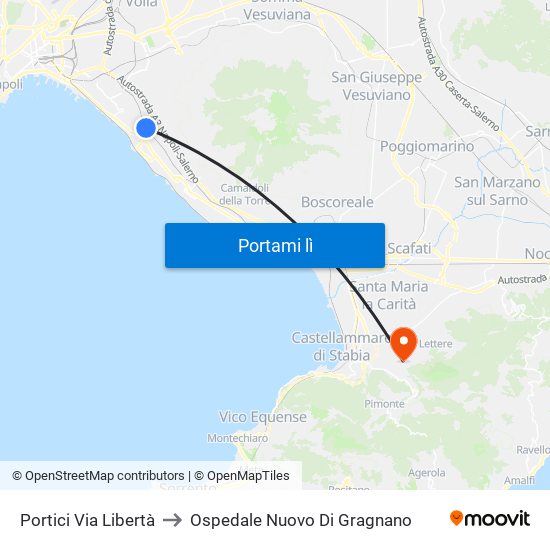 Portici Via Libertà to Ospedale Nuovo Di Gragnano map