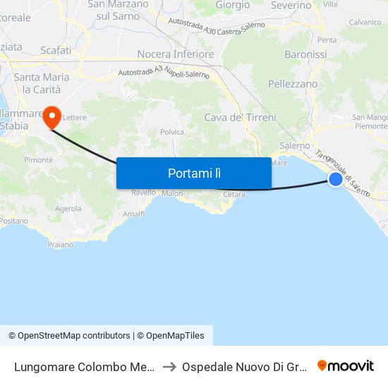 Lungomare Colombo Mercatello to Ospedale Nuovo Di Gragnano map