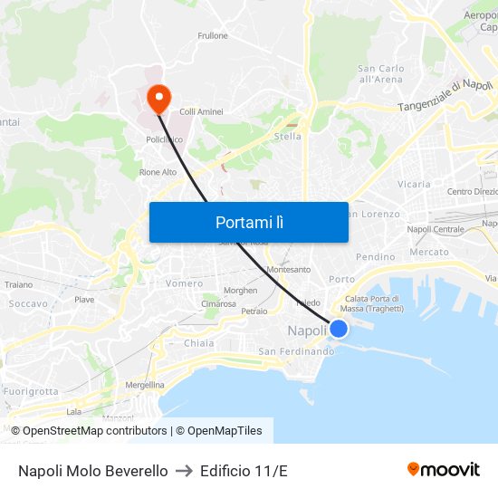 Napoli Molo Beverello to Edificio 11/E map