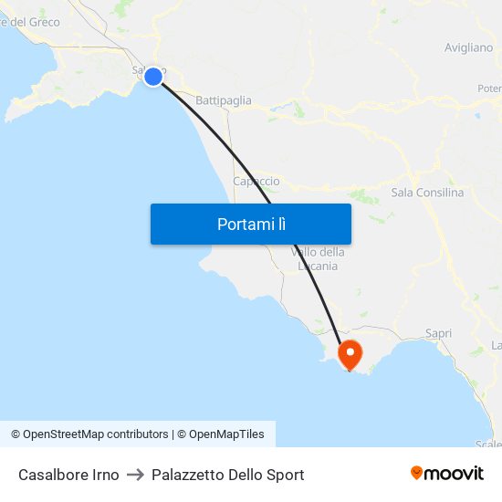 Casalbore Irno to Palazzetto Dello Sport map