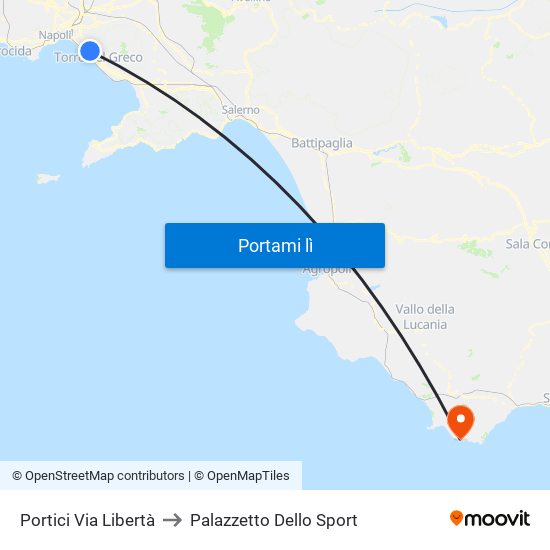 Portici Via Libertà to Palazzetto Dello Sport map