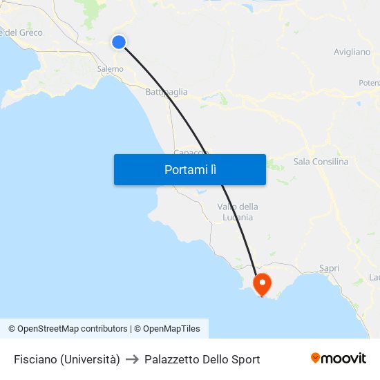 Fisciano (Università) to Palazzetto Dello Sport map