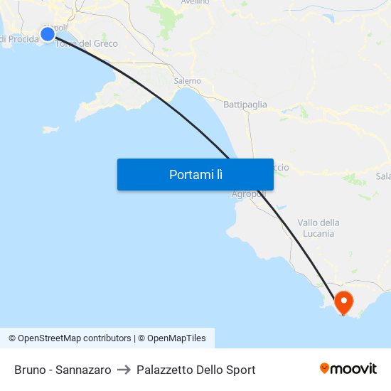 Bruno - Sannazaro to Palazzetto Dello Sport map