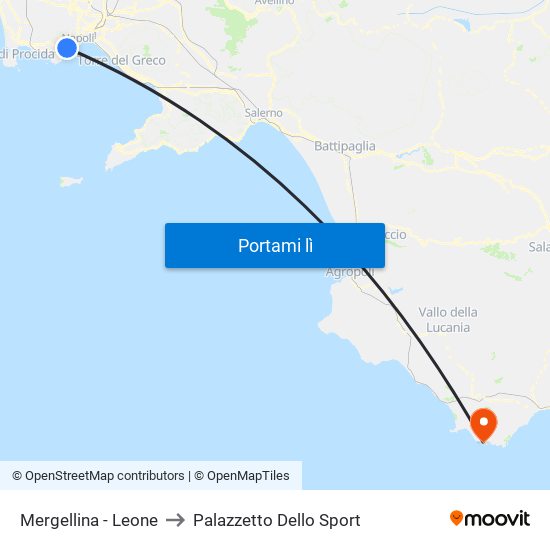 Mergellina - Leone to Palazzetto Dello Sport map