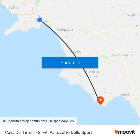 Cava De' Tirreni FS to Palazzetto Dello Sport map