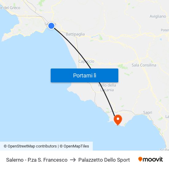 Salerno - P.za S. Francesco to Palazzetto Dello Sport map