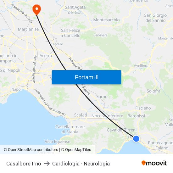 Casalbore Irno to Cardiologia - Neurologia map