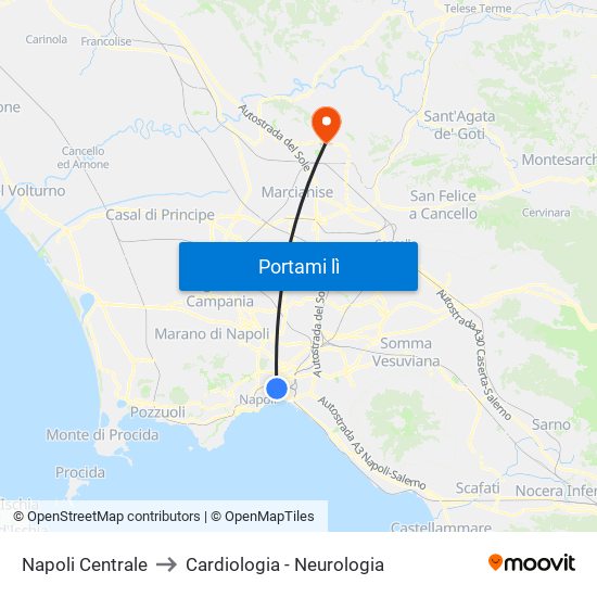 Napoli Centrale to Cardiologia - Neurologia map