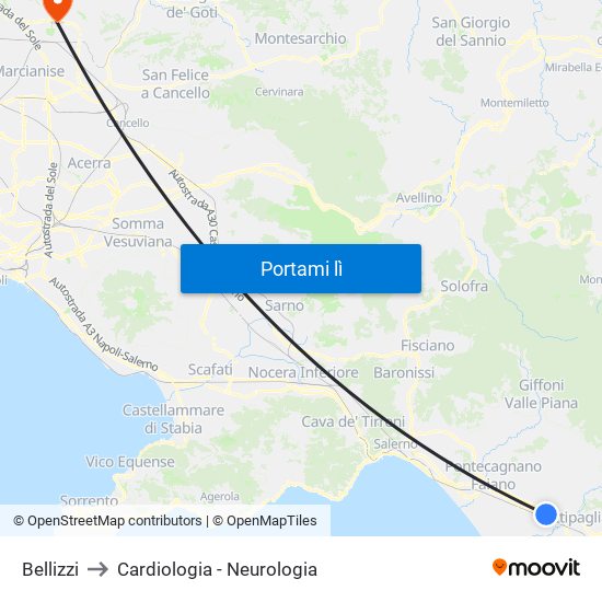 Bellizzi to Cardiologia - Neurologia map
