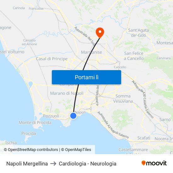 Napoli Mergellina to Cardiologia - Neurologia map