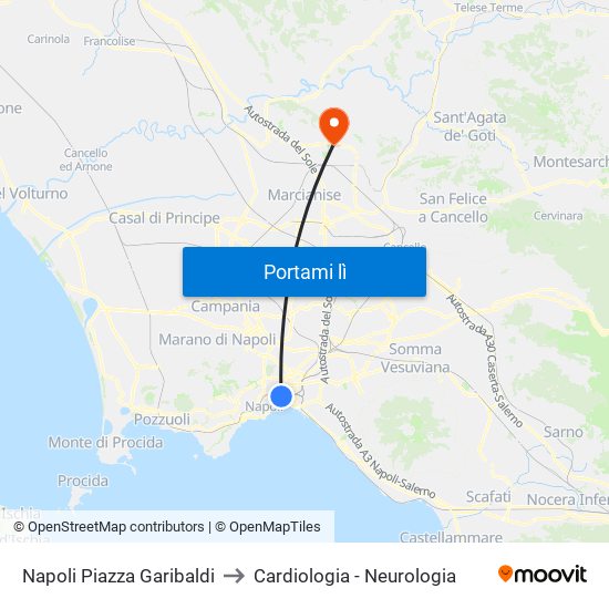 Napoli Piazza Garibaldi to Cardiologia - Neurologia map
