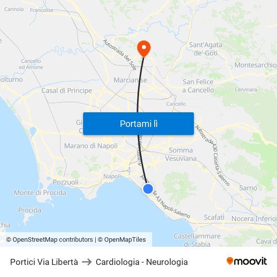 Portici Via Libertà to Cardiologia - Neurologia map