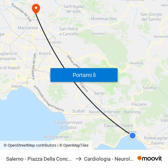 Salerno - Piazza Della Concordia to Cardiologia - Neurologia map