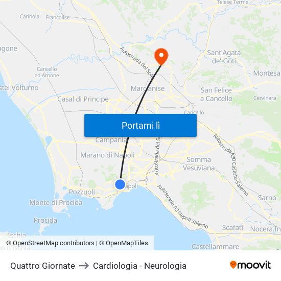 Quattro Giornate to Cardiologia - Neurologia map