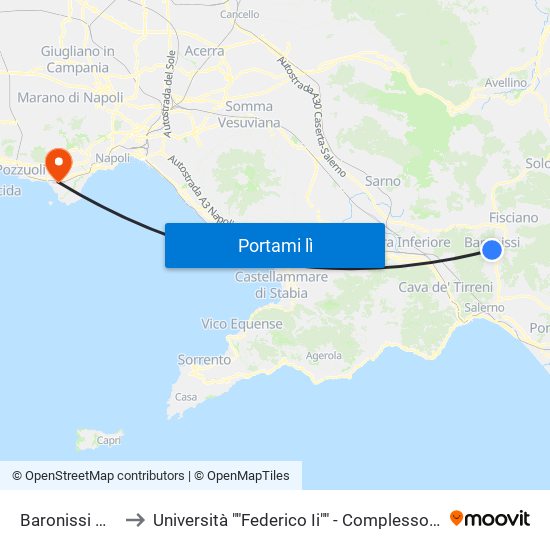 Baronissi Municipio to Università ""Federico Ii"" - Complesso Di Via Nuova Agnano map