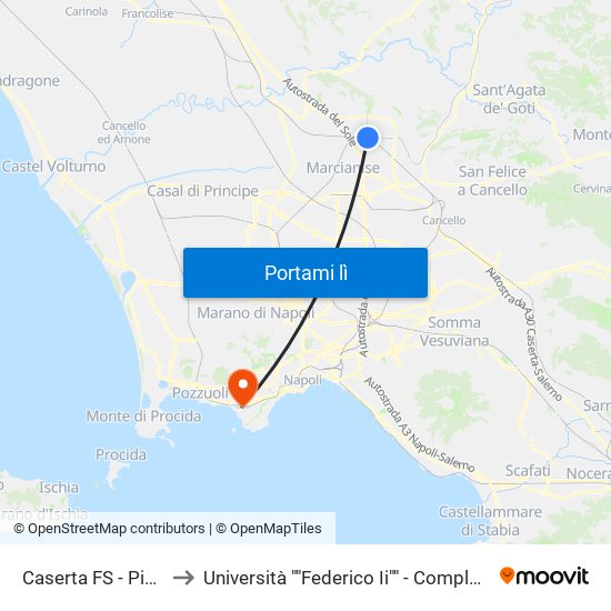 Caserta FS - Piazza Garibaldi to Università ""Federico Ii"" - Complesso Di Via Nuova Agnano map