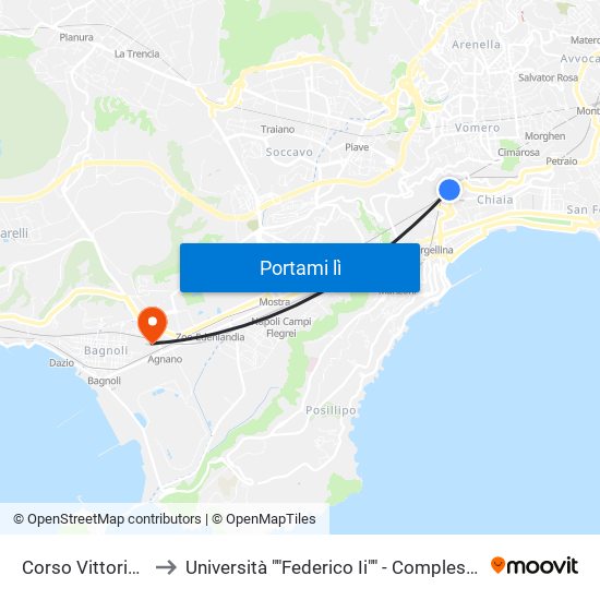 Corso Vittorio Emanuele to Università ""Federico Ii"" - Complesso Di Via Nuova Agnano map