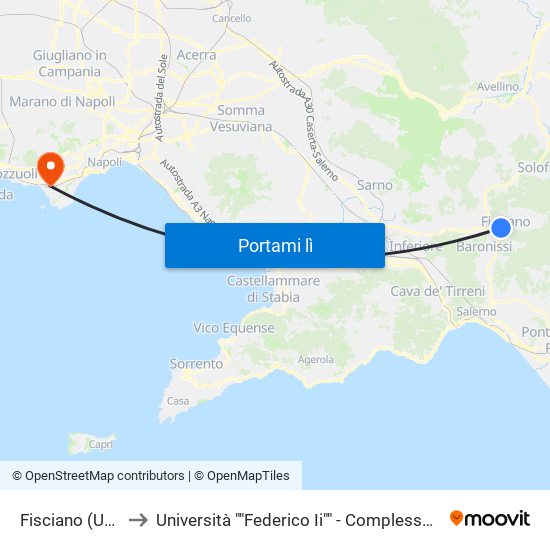 Fisciano (Università) to Università ""Federico Ii"" - Complesso Di Via Nuova Agnano map