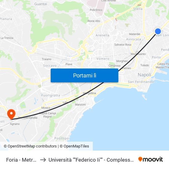 Foria - Metropolitana to Università ""Federico Ii"" - Complesso Di Via Nuova Agnano map