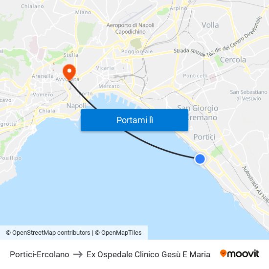 Portici-Ercolano to Ex Ospedale Clinico Gesù E Maria map