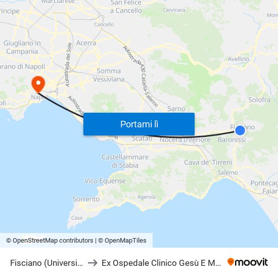 Fisciano (Università) to Ex Ospedale Clinico Gesù E Maria map