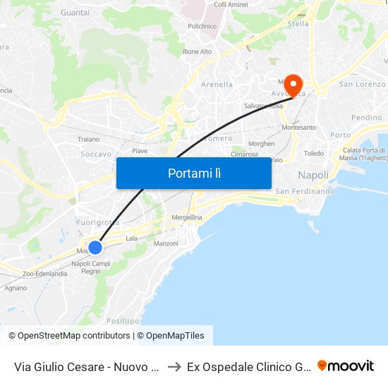 Via Giulio Cesare - Nuovo Capolinea Ctp to Ex Ospedale Clinico Gesù E Maria map