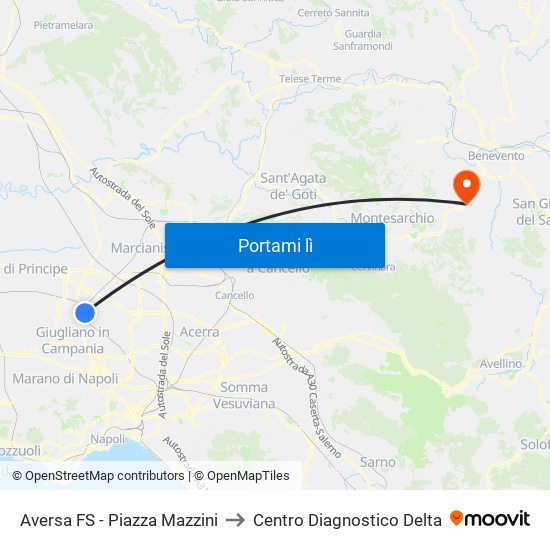 Aversa FS - Piazza Mazzini to Centro Diagnostico Delta map