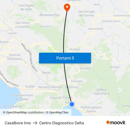 Casalbore Irno to Centro Diagnostico Delta map