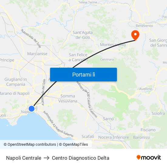 Napoli Centrale to Centro Diagnostico Delta map