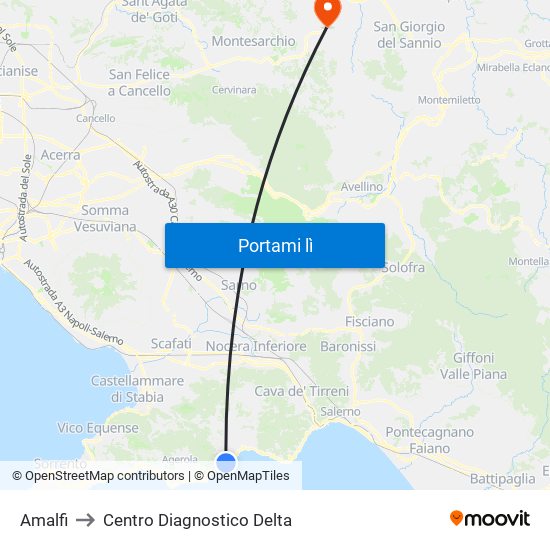 Amalfi to Centro Diagnostico Delta map