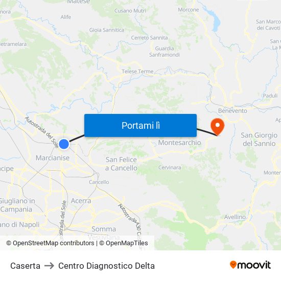 Caserta to Centro Diagnostico Delta map