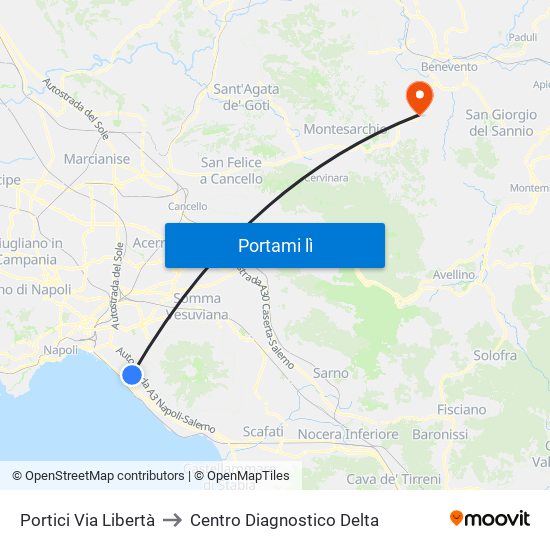 Portici Via Libertà to Centro Diagnostico Delta map