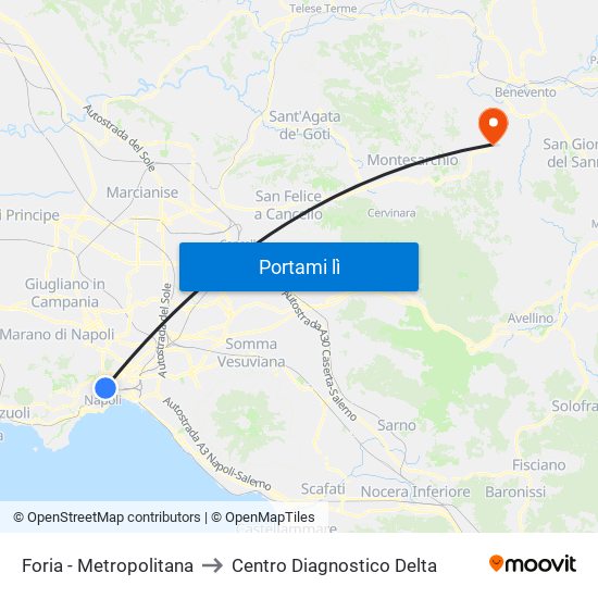 Foria - Metropolitana to Centro Diagnostico Delta map