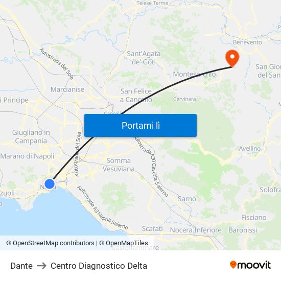 Dante to Centro Diagnostico Delta map