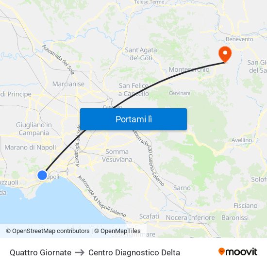 Quattro Giornate to Centro Diagnostico Delta map