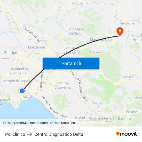 Policlinico to Centro Diagnostico Delta map