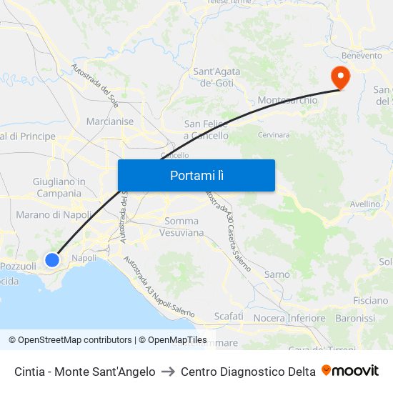 Cintia - Monte Sant'Angelo to Centro Diagnostico Delta map