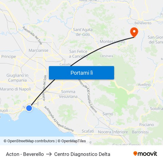 Acton - Beverello to Centro Diagnostico Delta map