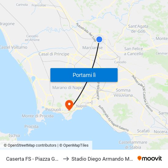 Caserta FS - Piazza Garibaldi to Stadio Diego Armando Maradona map