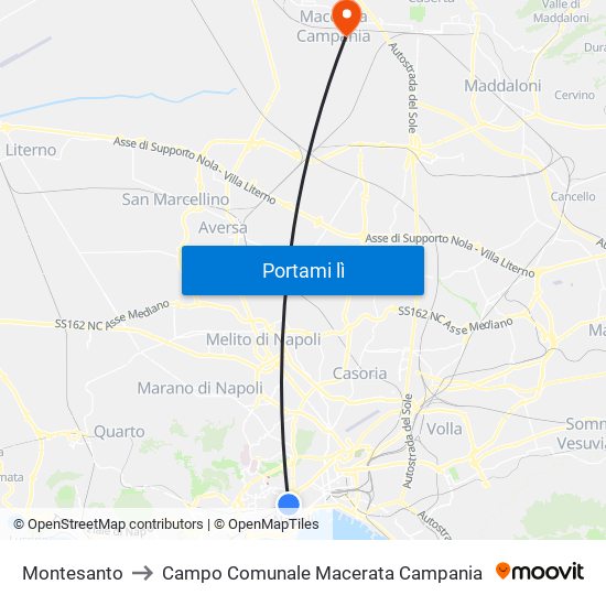 Montesanto to Campo Comunale Macerata Campania map