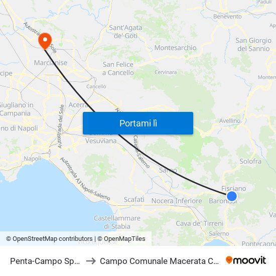 Penta-Campo Sportivo to Campo Comunale Macerata Campania map