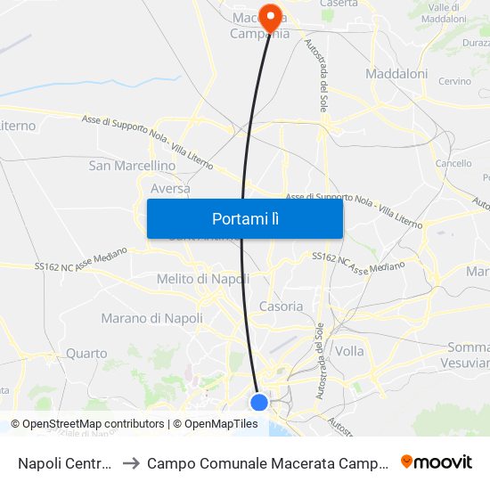 Napoli Centrale to Campo Comunale Macerata Campania map