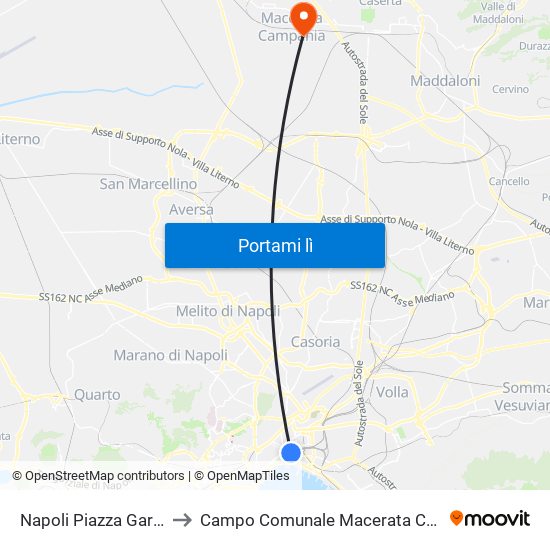 Napoli Piazza Garibaldi to Campo Comunale Macerata Campania map