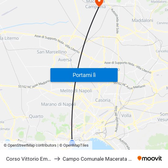 Corso Vittorio Emanuele to Campo Comunale Macerata Campania map