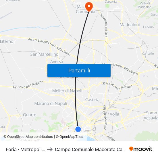 Foria - Metropolitana to Campo Comunale Macerata Campania map
