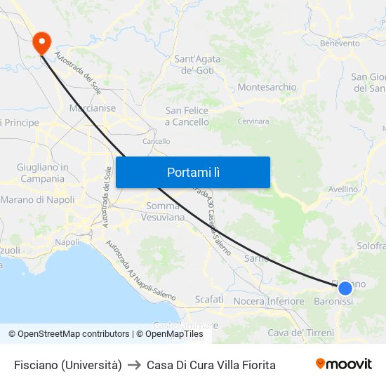 Fisciano (Università) to Casa Di Cura Villa Fiorita map