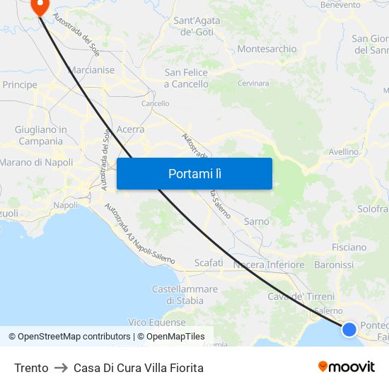 Trento to Casa Di Cura Villa Fiorita map