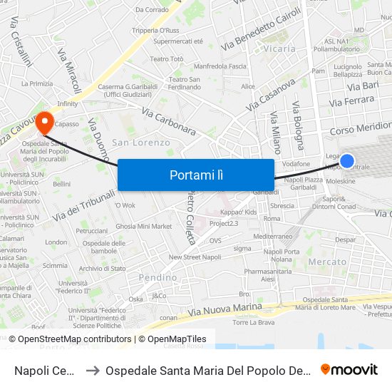 Napoli Centrale to Ospedale Santa Maria Del Popolo Degli Incurabili map