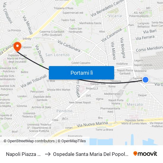 Napoli Piazza Garibaldi to Ospedale Santa Maria Del Popolo Degli Incurabili map